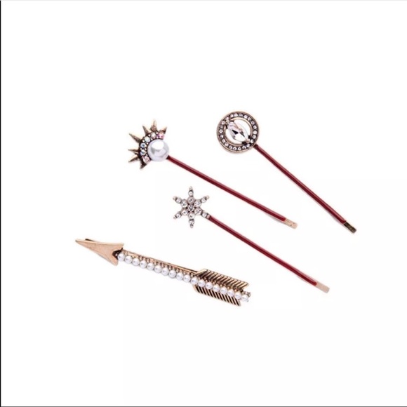Anthropology Boho Hair pins set pearl rhinestone antique look - Picture 2 of 4